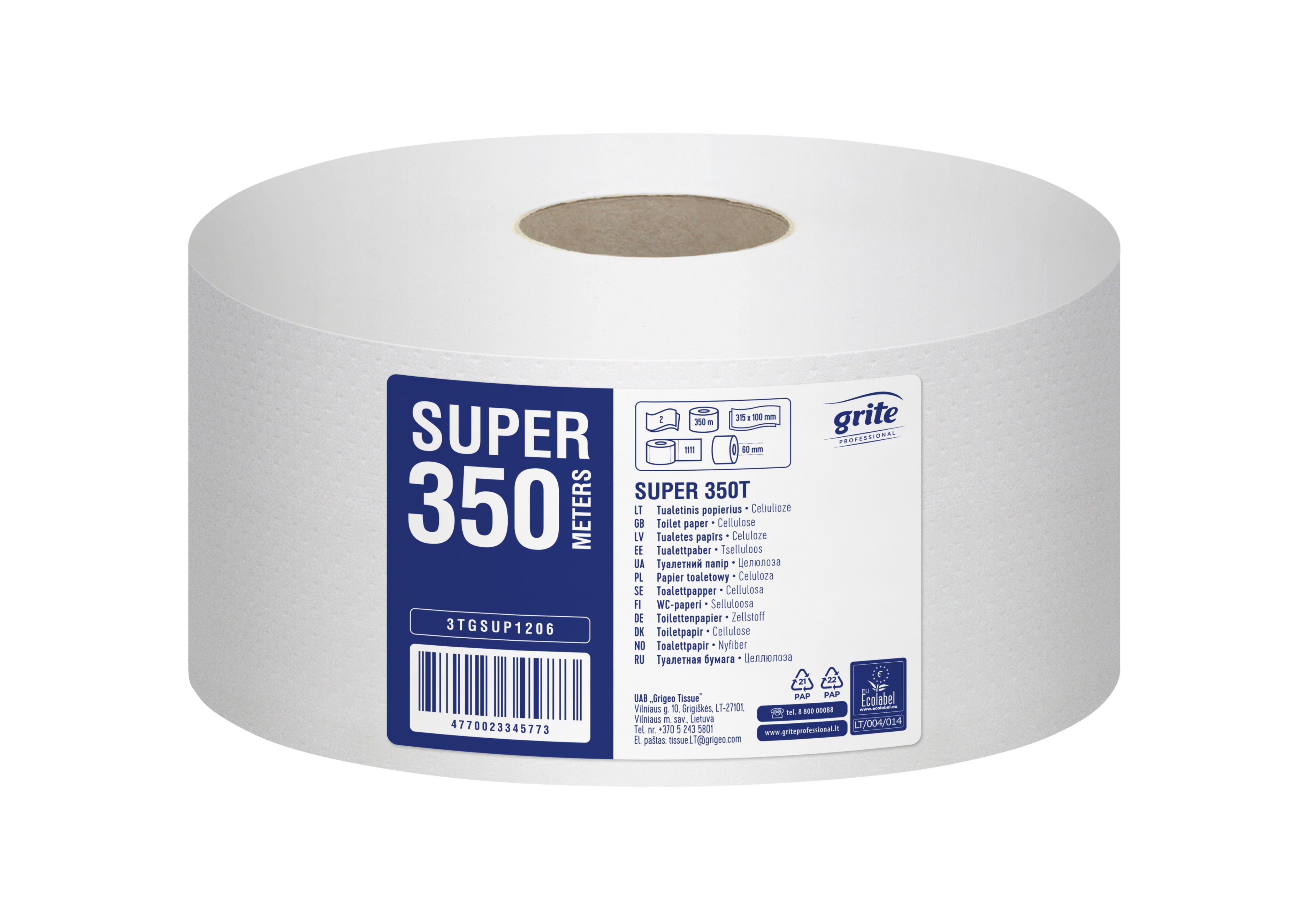 GRITE Super 350T Jumbo WC-paperi, 2-krs